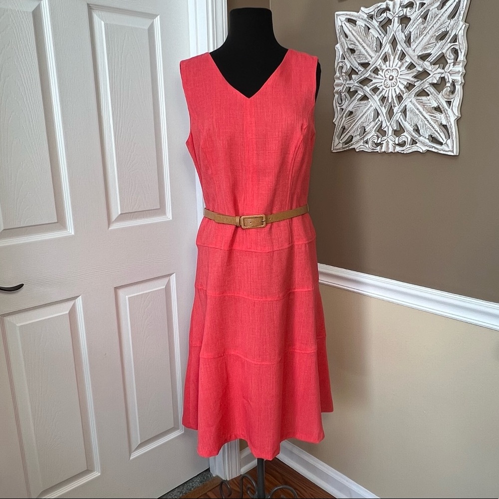⭐️ Black Label Evan Picone Sleeveless Belted Coral Dress Size 10